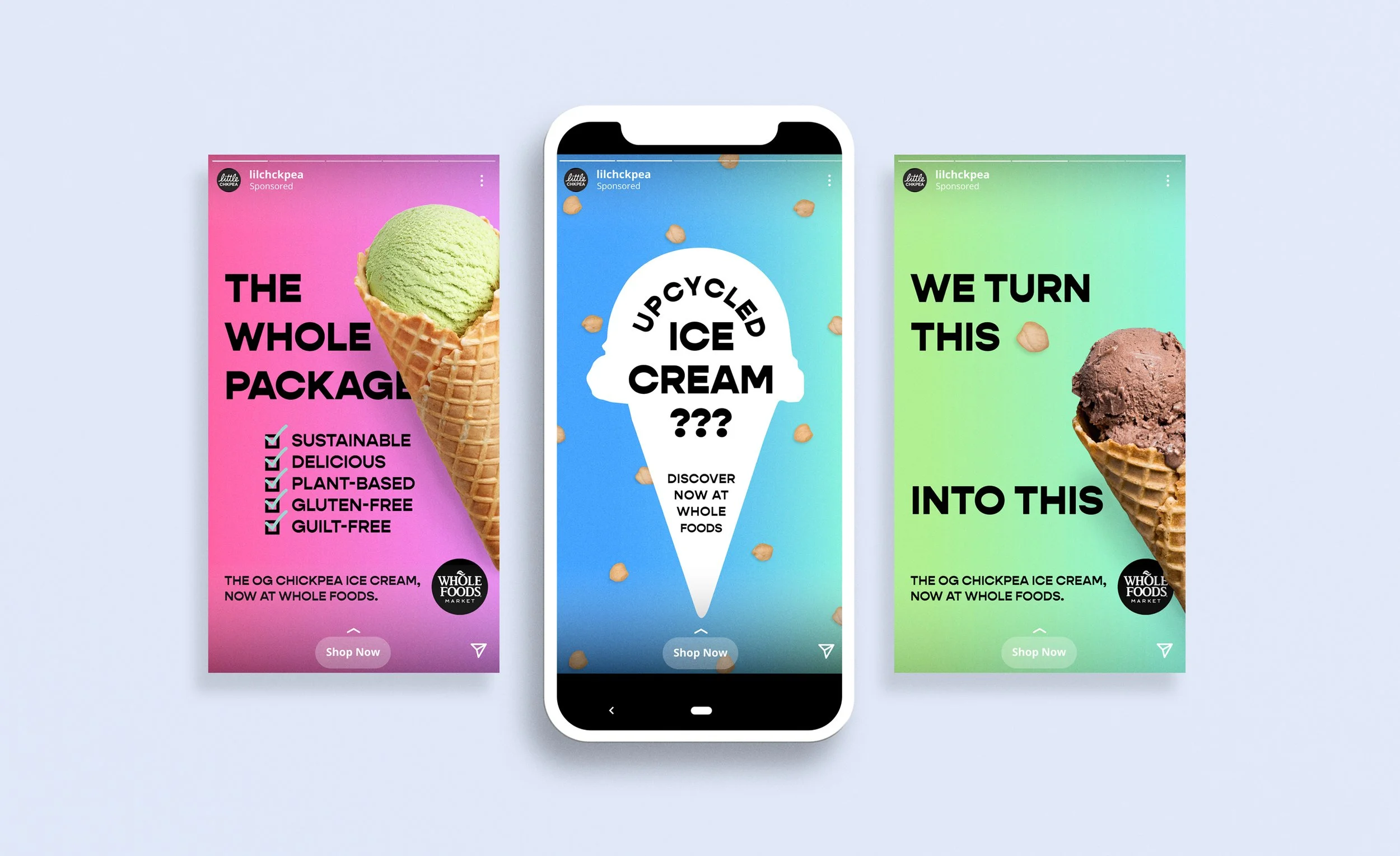 instagram story mockup for little chickpea ice cream featuring upcycled ice cream