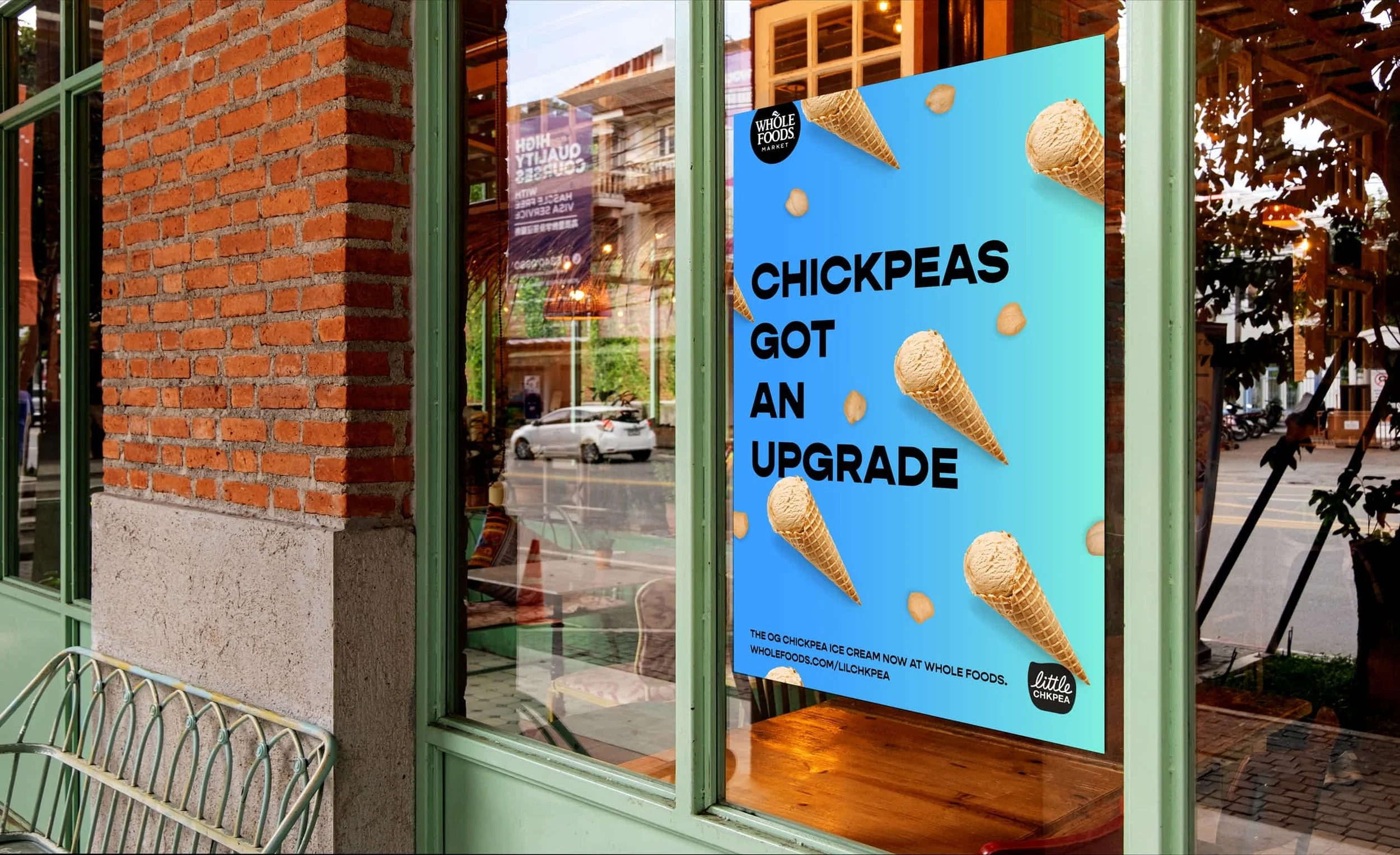 chickpea ice cream poster reads chickpeas got an upgrade