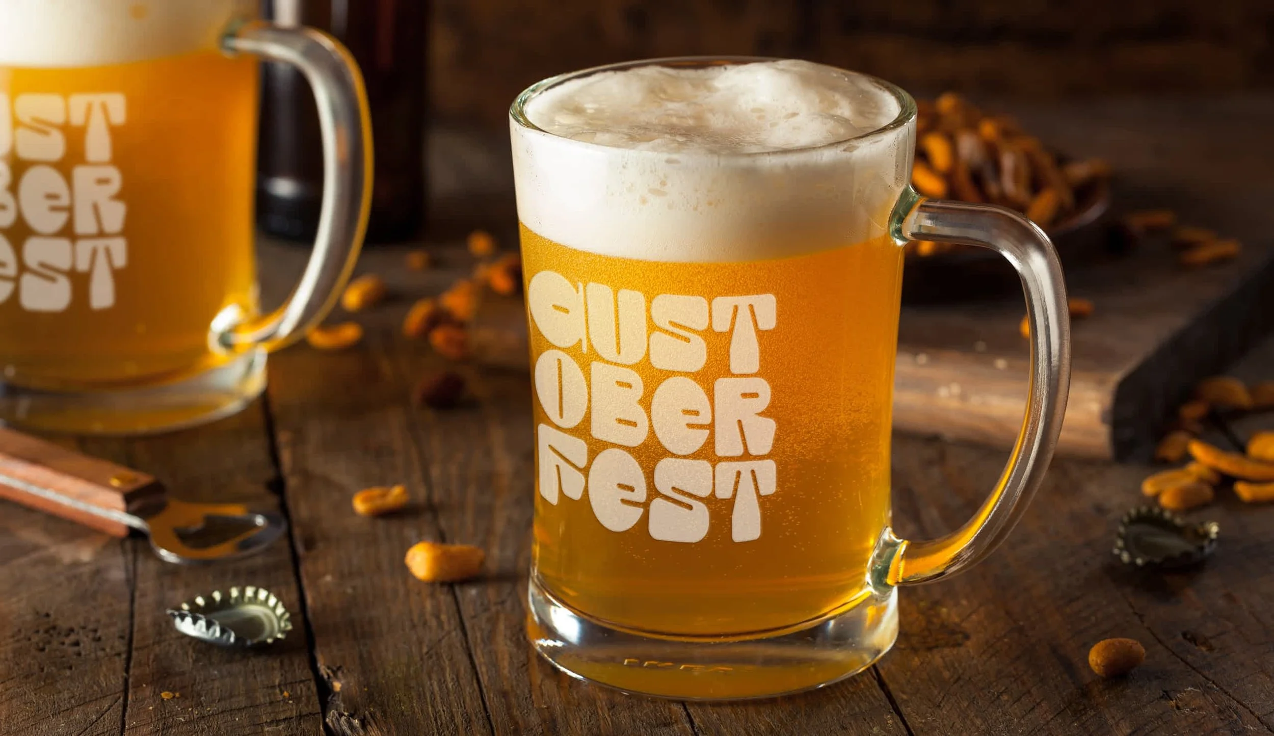 frosted logo on beer glass for austoberfest festival brand