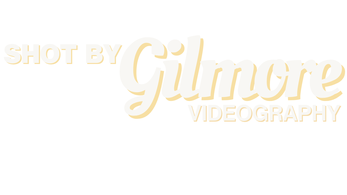Logo with the text 'Shot by Gilmore Videography' in white and gold lettering.