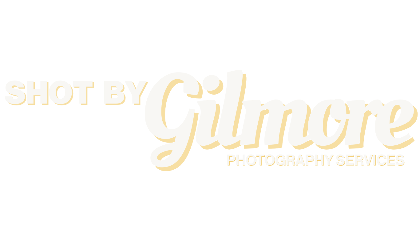 Photography services logo with the text 'Shot by Gilmore' and 'Photography Services' on a black background.