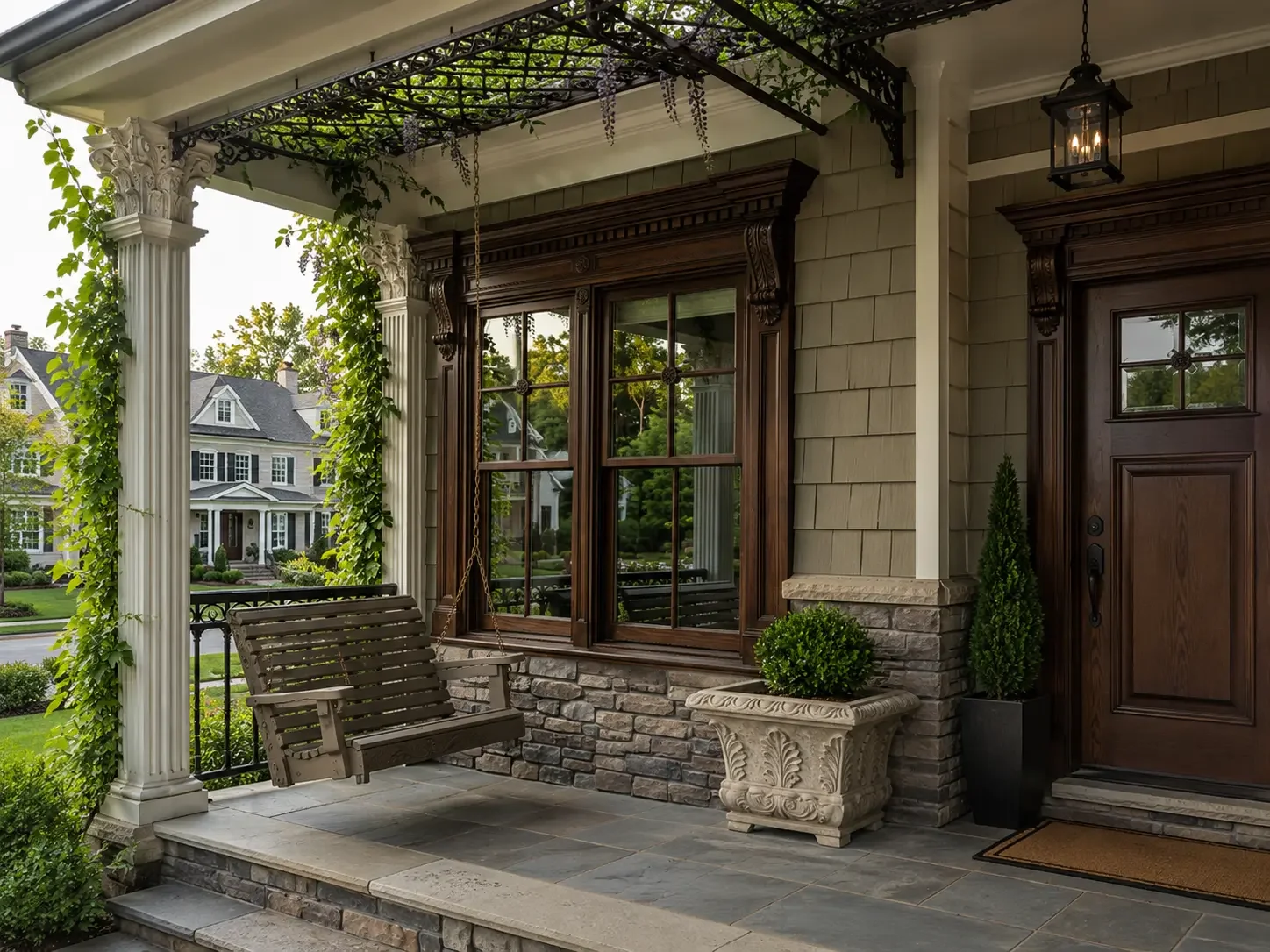 Luxury custom-trimmed window installation in Buckhead, GA, combining high-performance Bronze Low-E glass with bespoke architectural woodwork.