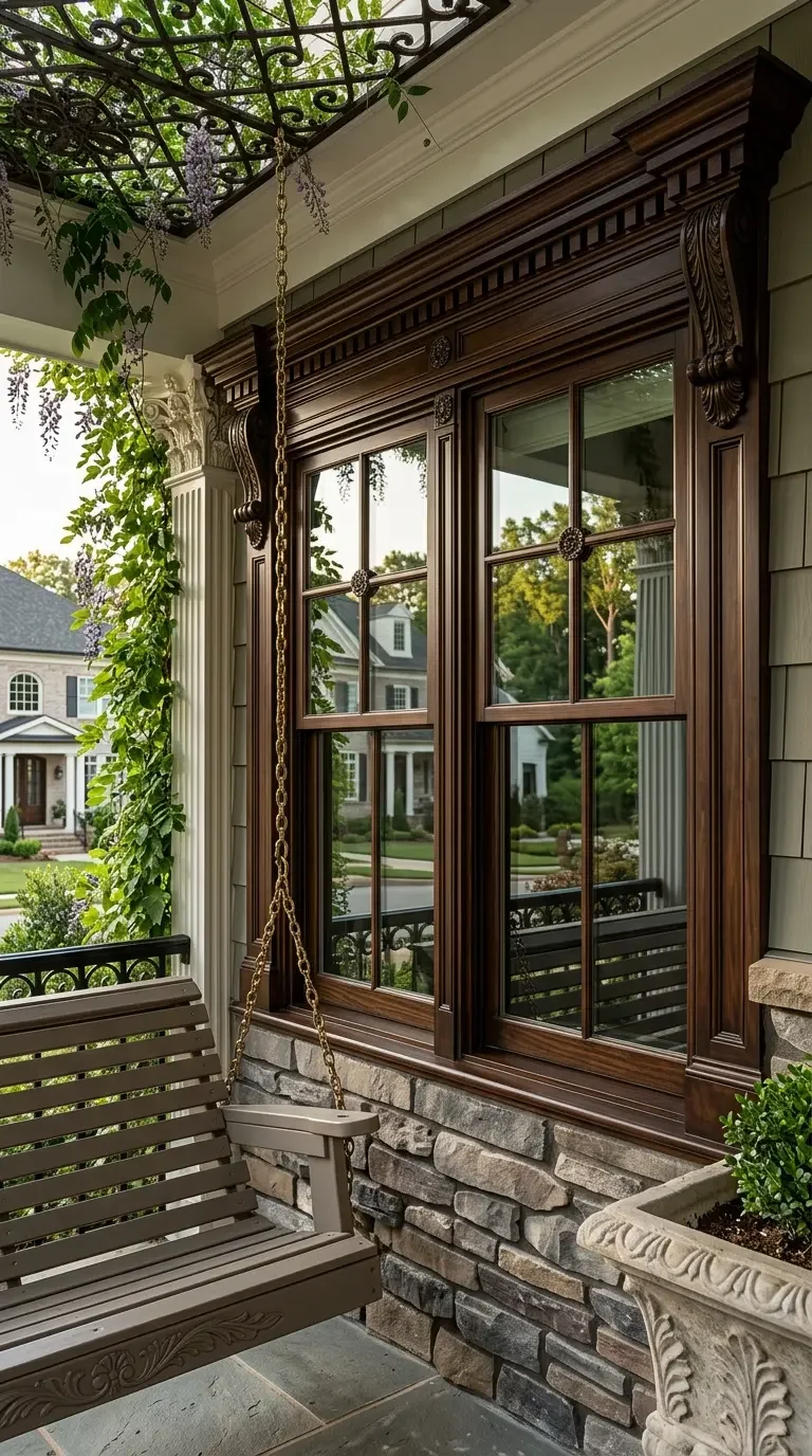 Custom architectural window installation featuring detailed wood trim and premium craftsmanship by Mahfoud Construction in Buckhead, Atlanta.