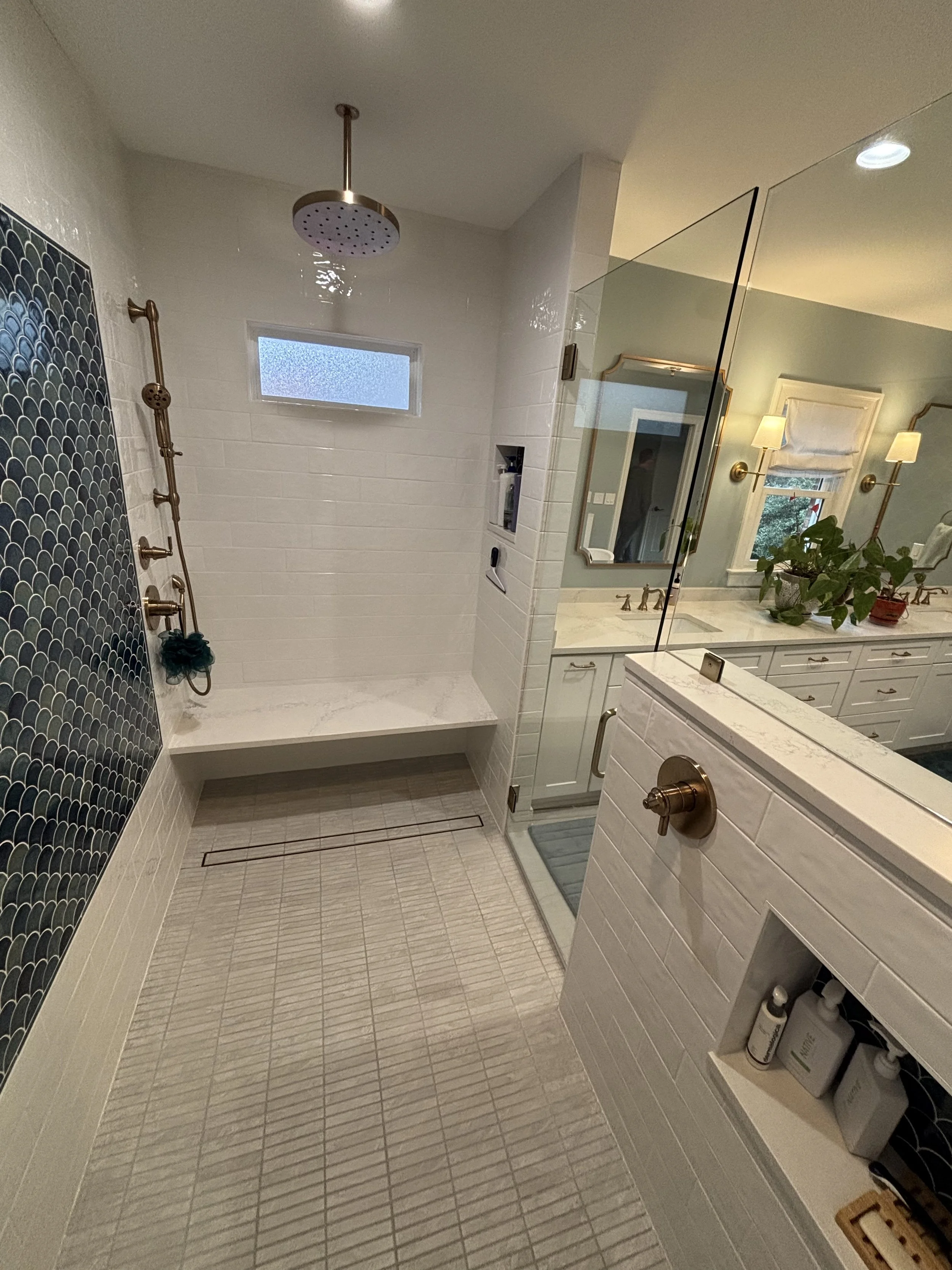 Bathroom remodeling by Mahfoud Construction Inc in Atlanta, GA, showcasing tile work and elegant detailing