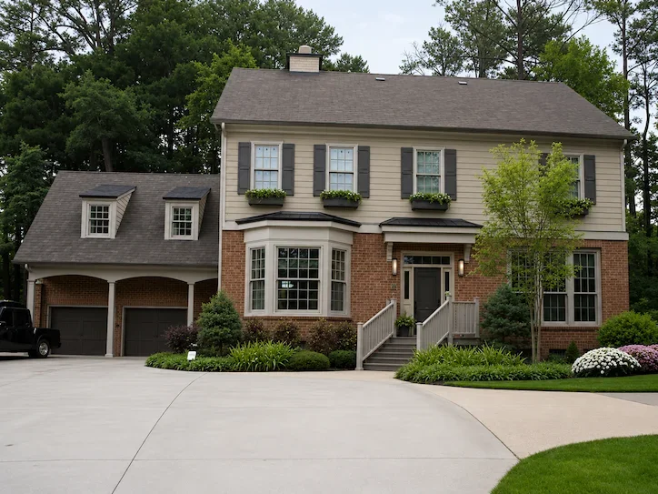 A beautiful luxury custom home built by Mahfoud Construction in Tucker, GA, showcasing high-end architectural details, premium exterior materials, and expert craftsmanship.