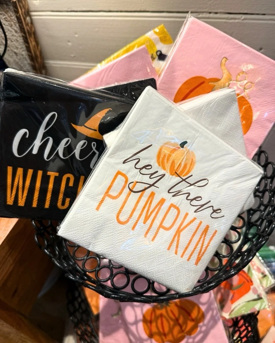 Tis the season for holiday cocktail napkins! 🎃 Give your guests something to talk about with cute details like these. Be sure to stop by this weekend, say hello &amp; pick up a few things in preparation for holiday hosting!
