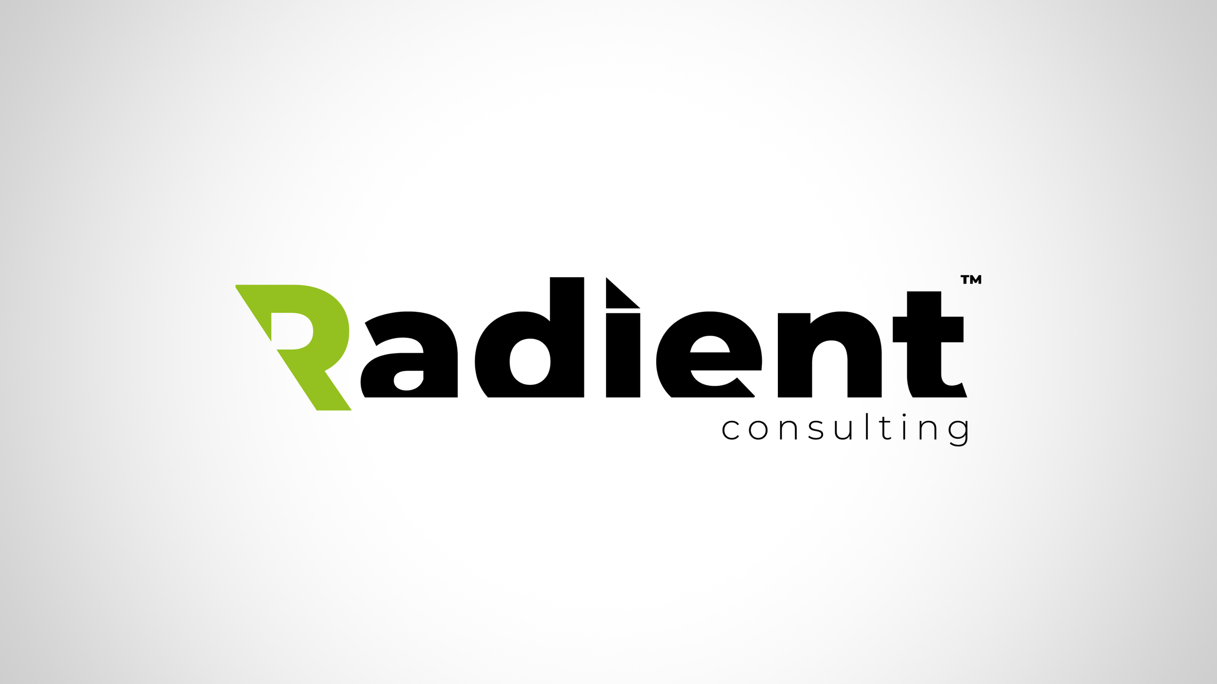Logo for Radiant Consulting, with a green 'R' and black text spelling 'adient' and smaller black text 'consulting' underneath.