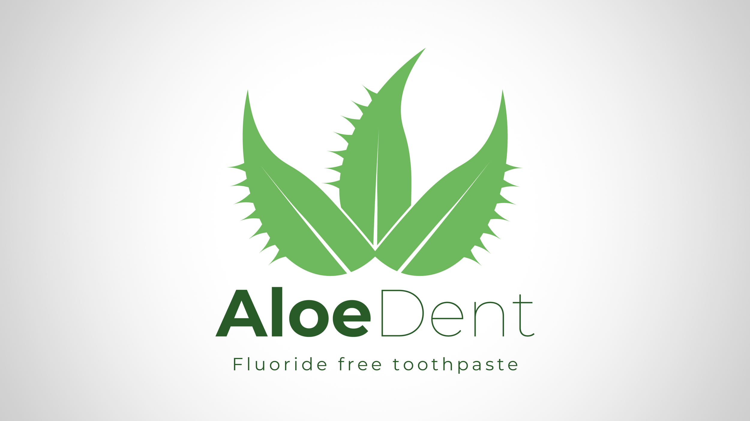 Logo for AloeDent, a fluoride-free toothpaste, featuring a stylized green aloe vera plant with three spiky leaves.