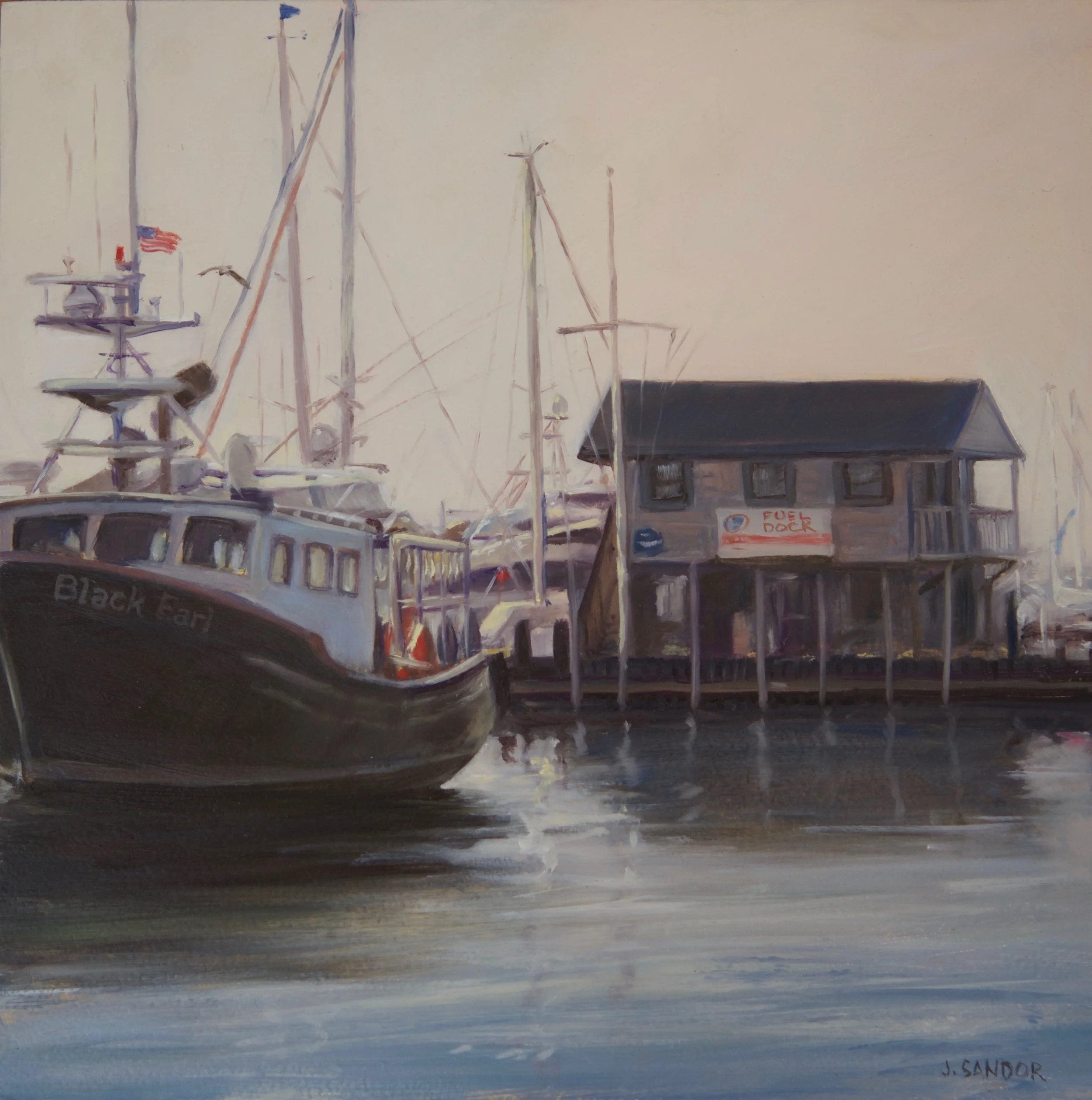The Docks · oil on panel · 10 × 10 in. Private Collection