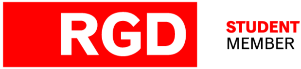 Red background with large white letters 'RGD' and smaller red text 'STUDENT' to the right.