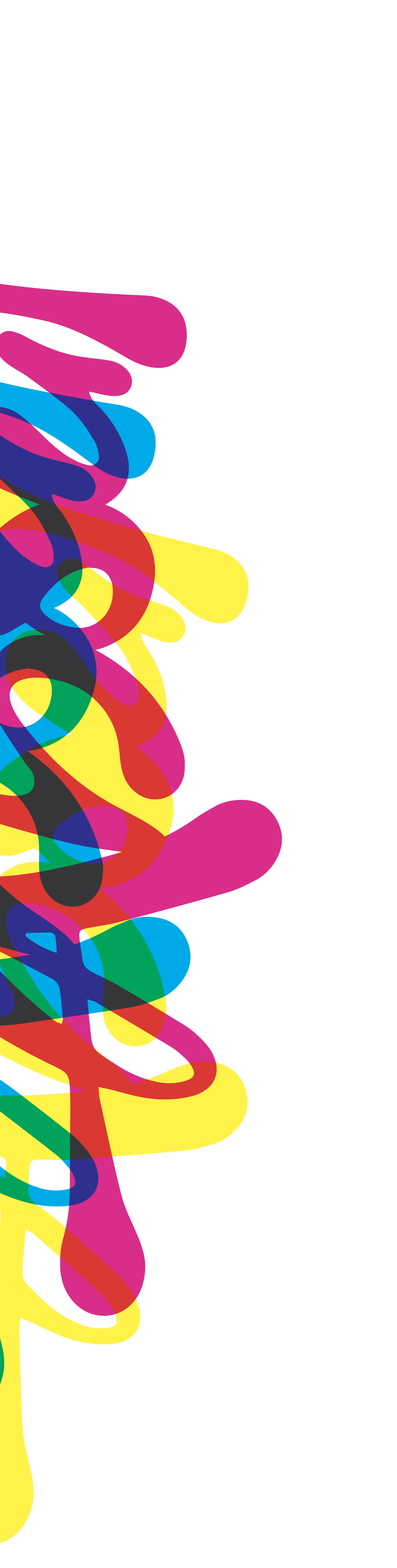 Colorful abstract design with overlapping multicolored loops on the left side and a white rectangle at the bottom.