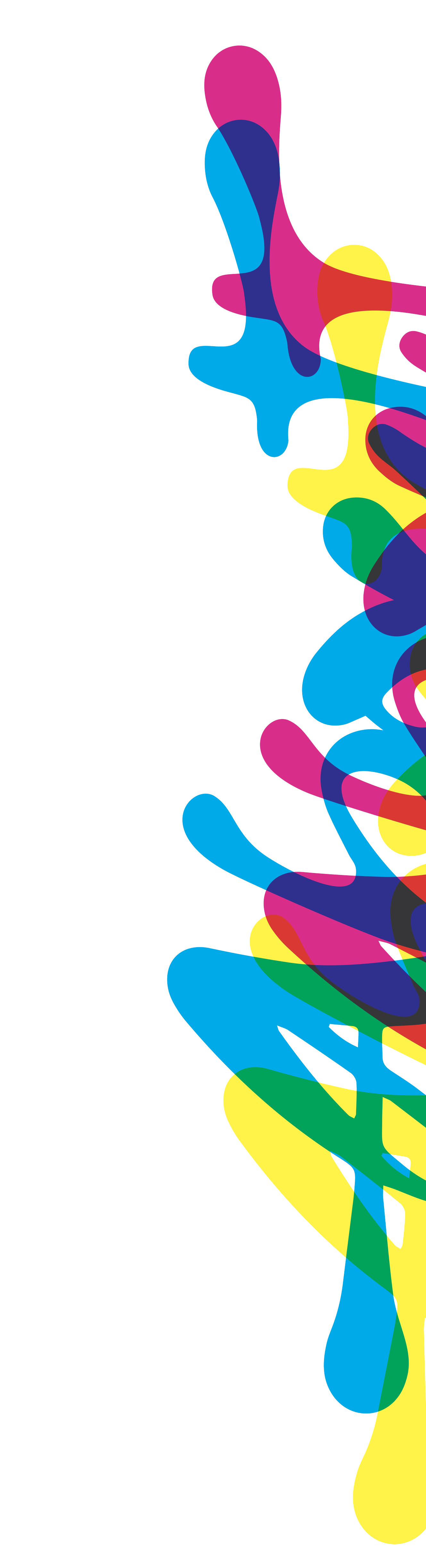 Abstract colorful swirling shapes over a black background.