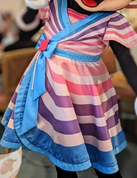 Cape May Dining Meet and Greet Vacation Dress- Sublimated on a light pink satin, this character meet and greet dress was carefully color matched and patterned to keep the design integrity and intent.