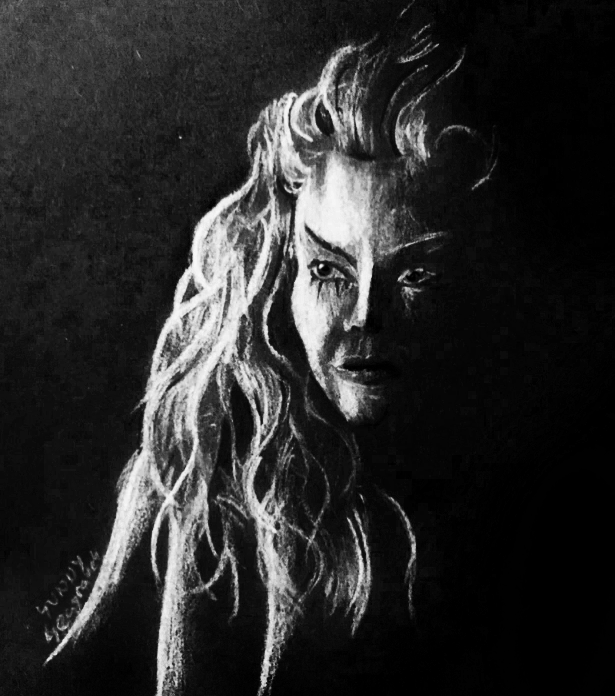 A Witch in the Night- White Pencil on black