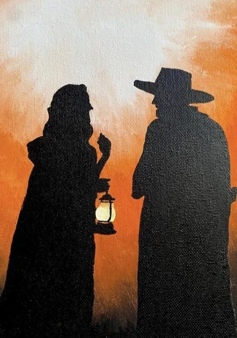 A quiet meeting between a Witch and her Witch Hunter- Acrylic on canvas