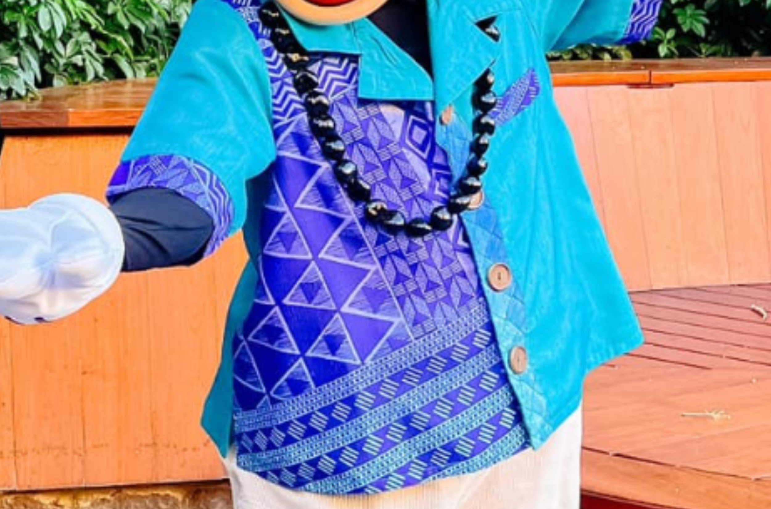 Also at their Hawaiian resort, a complex multicolored design adds texture and life to this vacation shirt. 