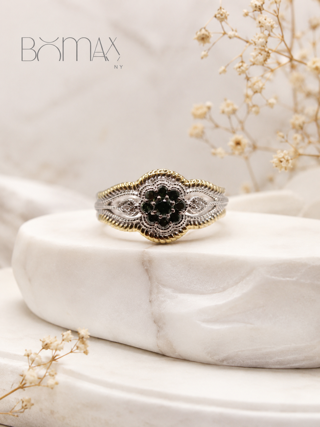 Green Diamond Silver Ring