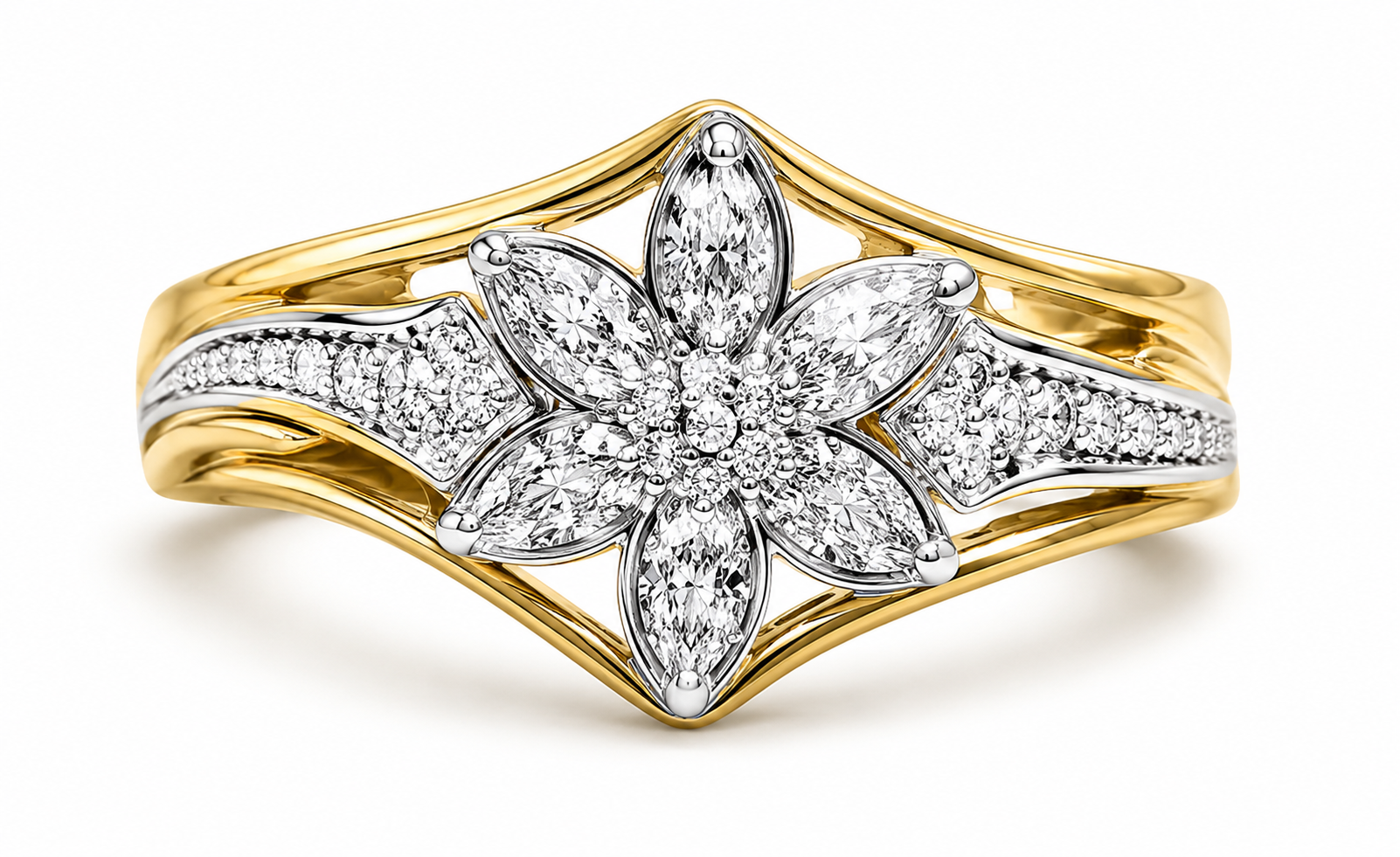 Floral Diamond Silver Ring