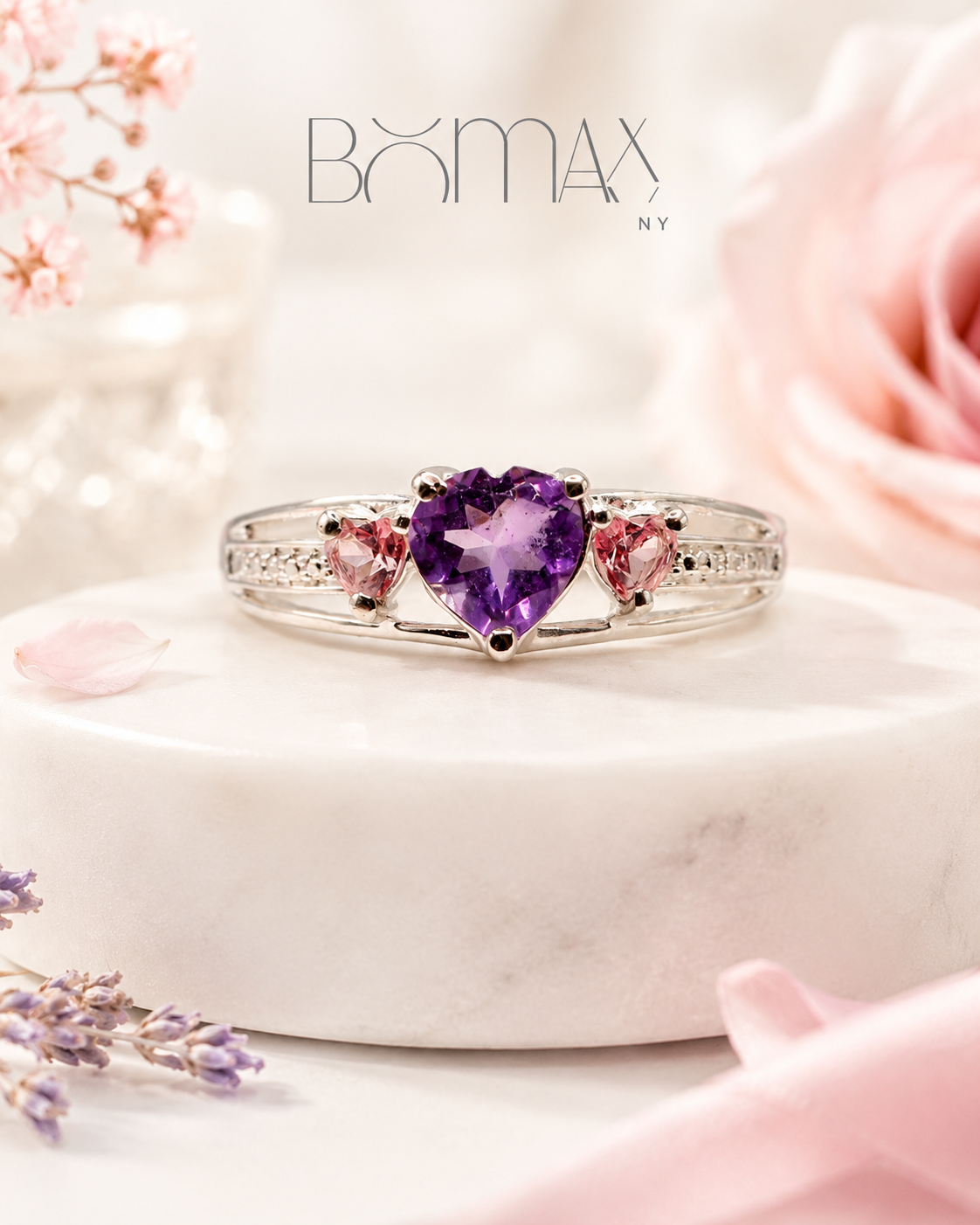 Sweetheart Amethyst Trio Ring