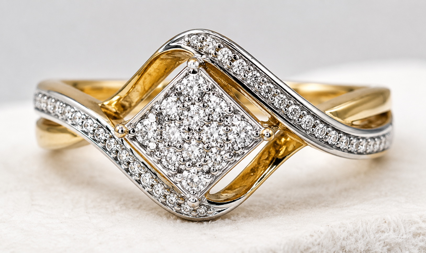 Square Halo Diamond Silver Ring