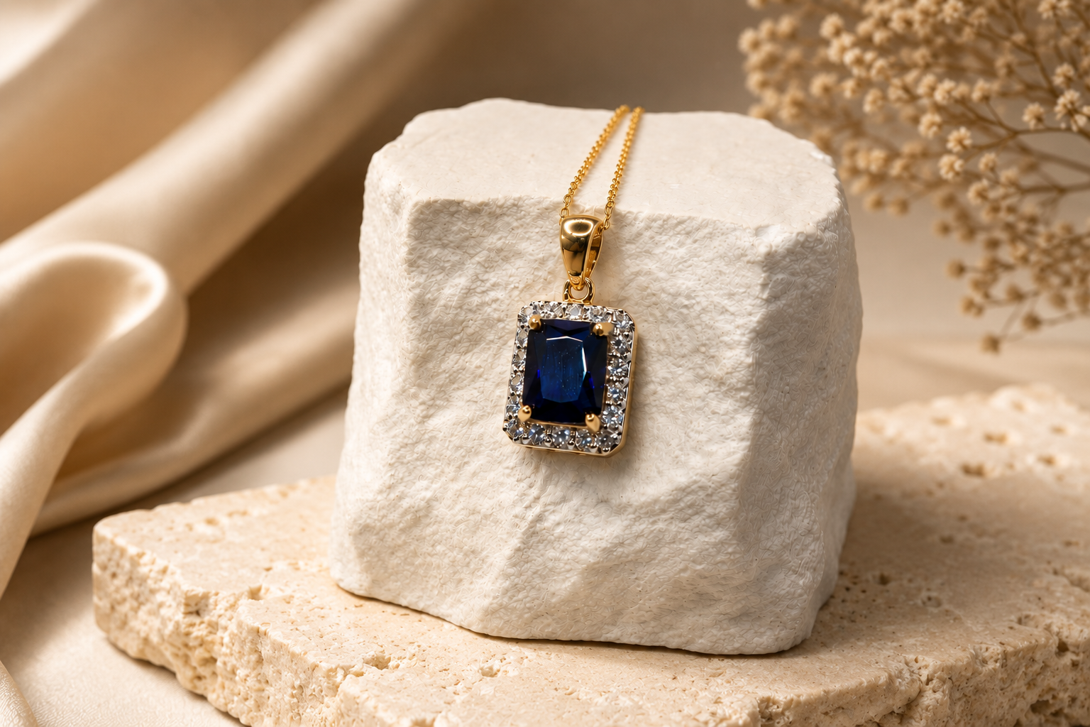 Midnight Sapphire Halo Necklace