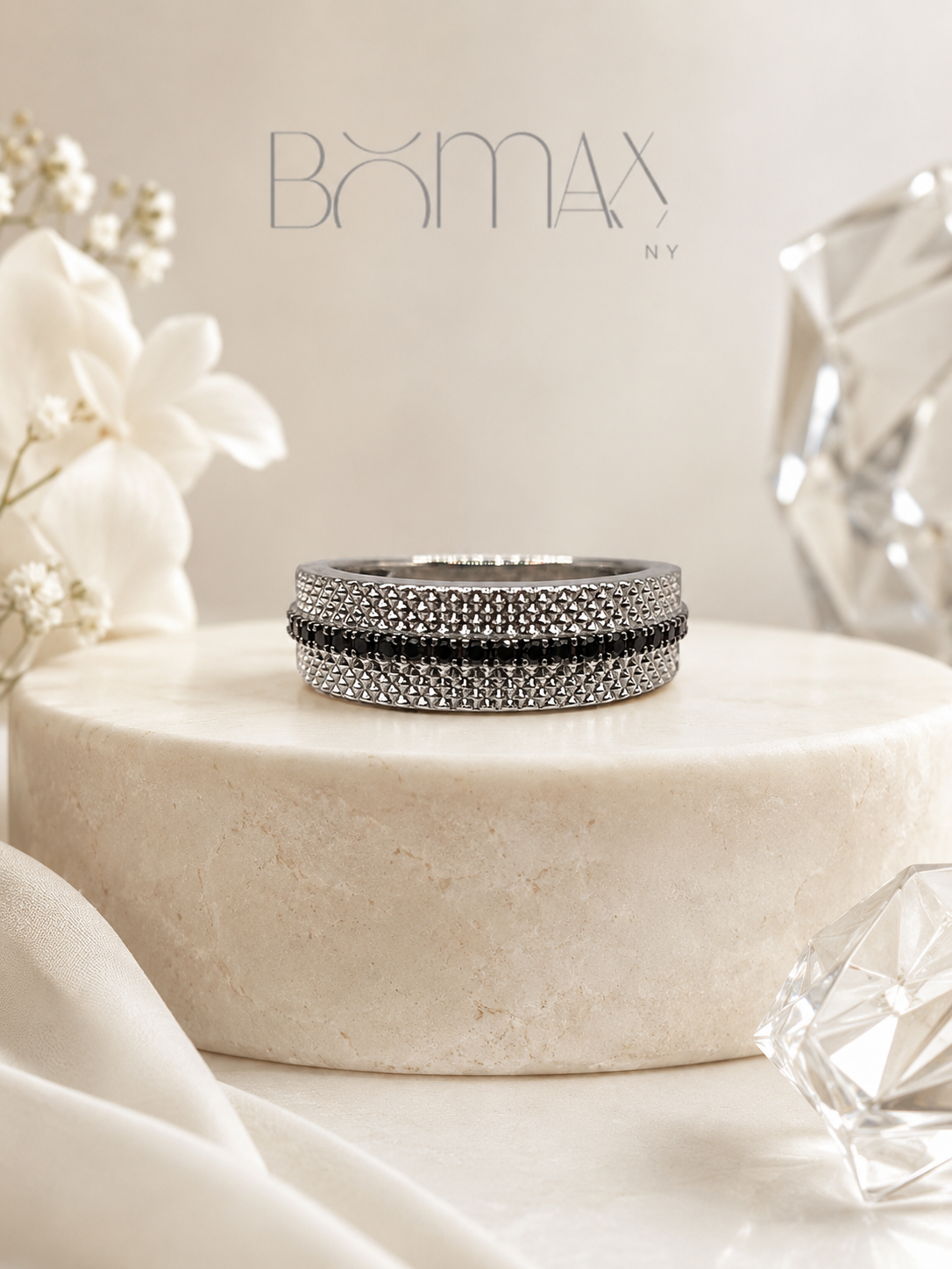Textured Silver Band Ring with Garnet