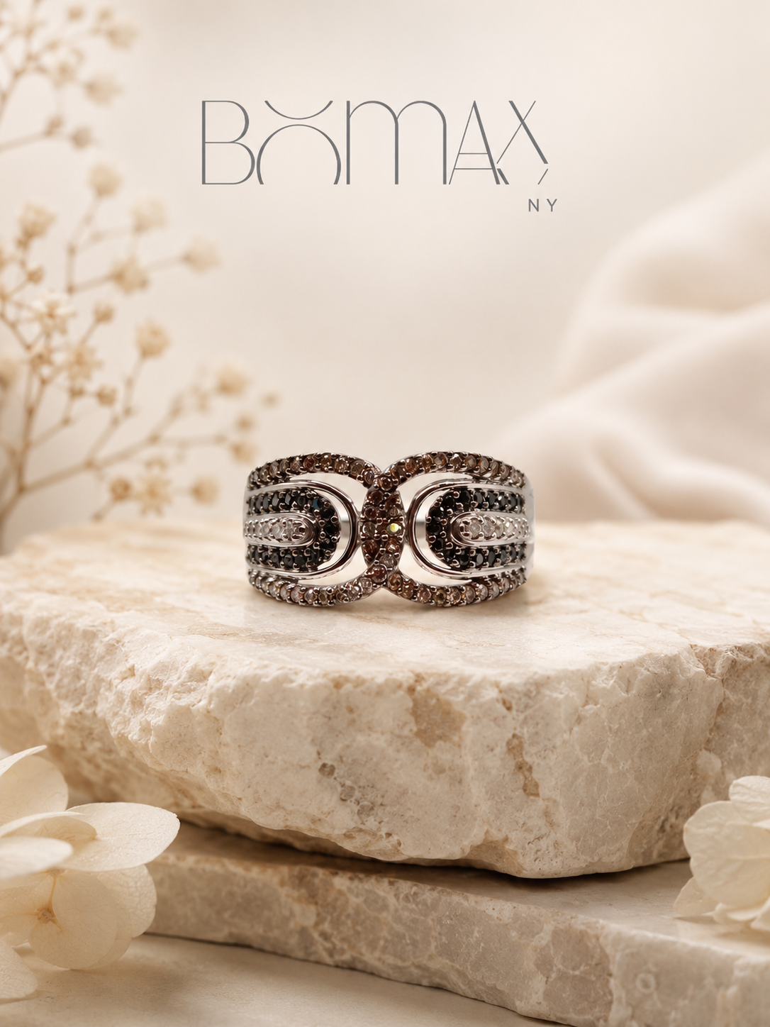 Open Circle Diamond Silver Statement Ring