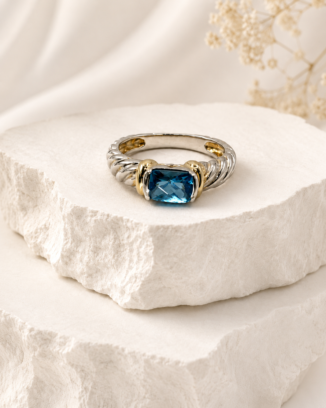 Azure Twist Emerald Ring