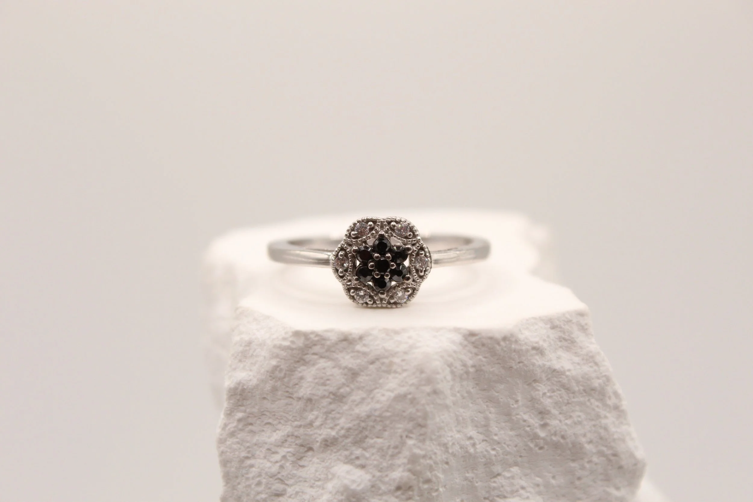 Floral Diamond Silver Ring