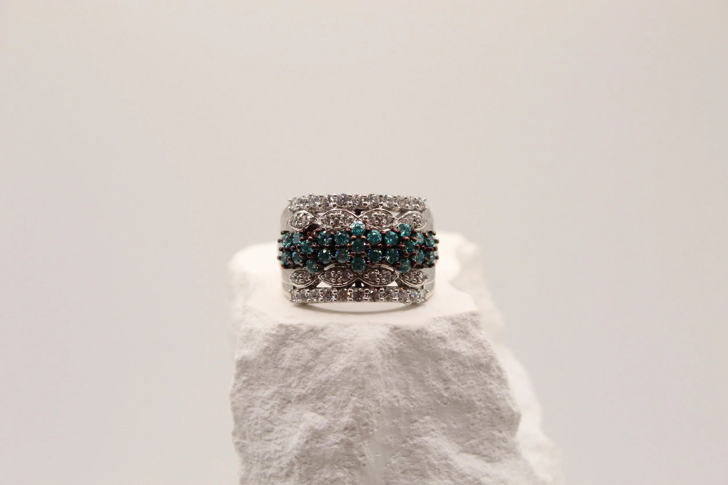 Multi-Row Diamond Silver Statement Ring