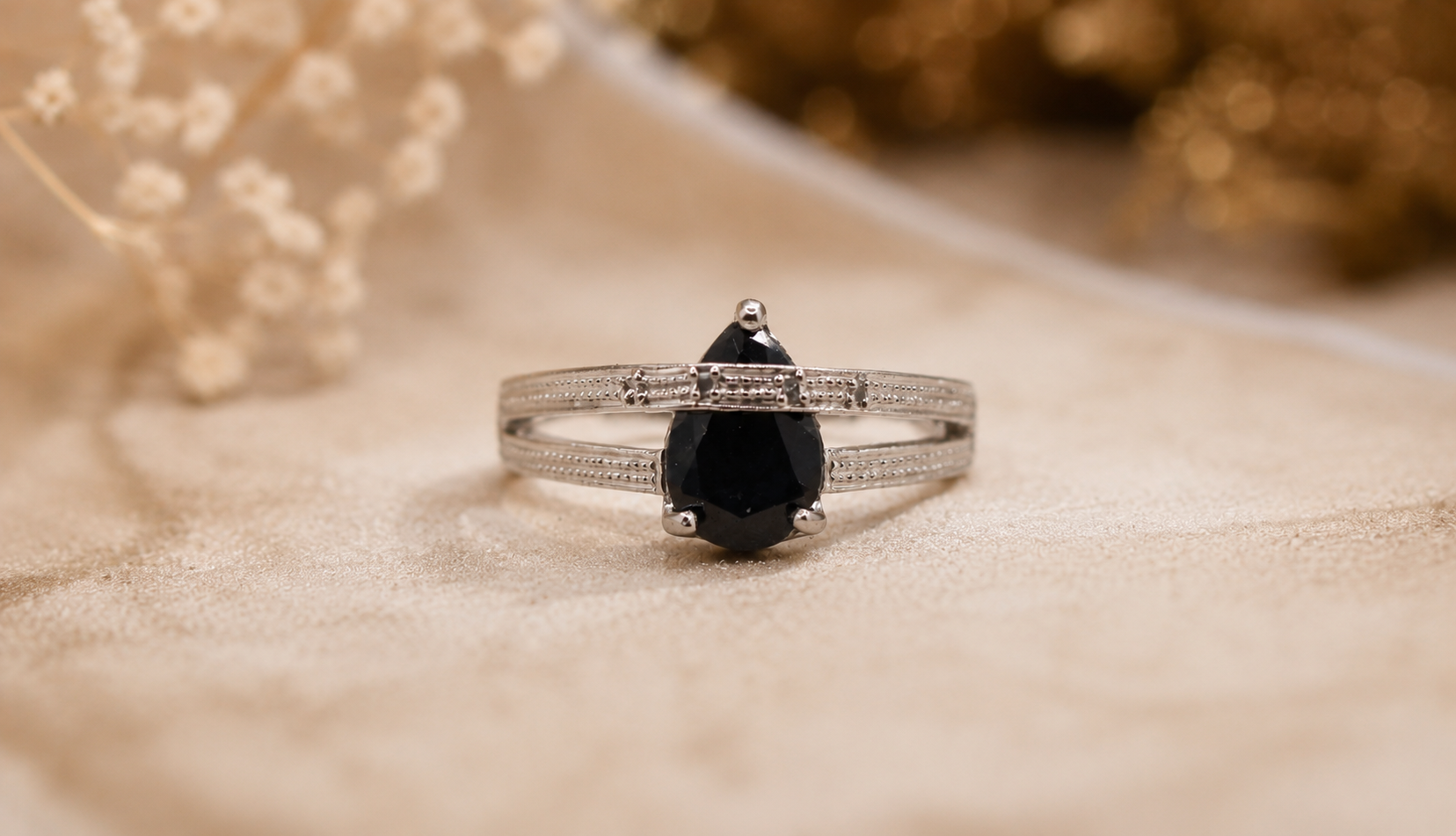 Midnight Teardrop Sapphire Ring