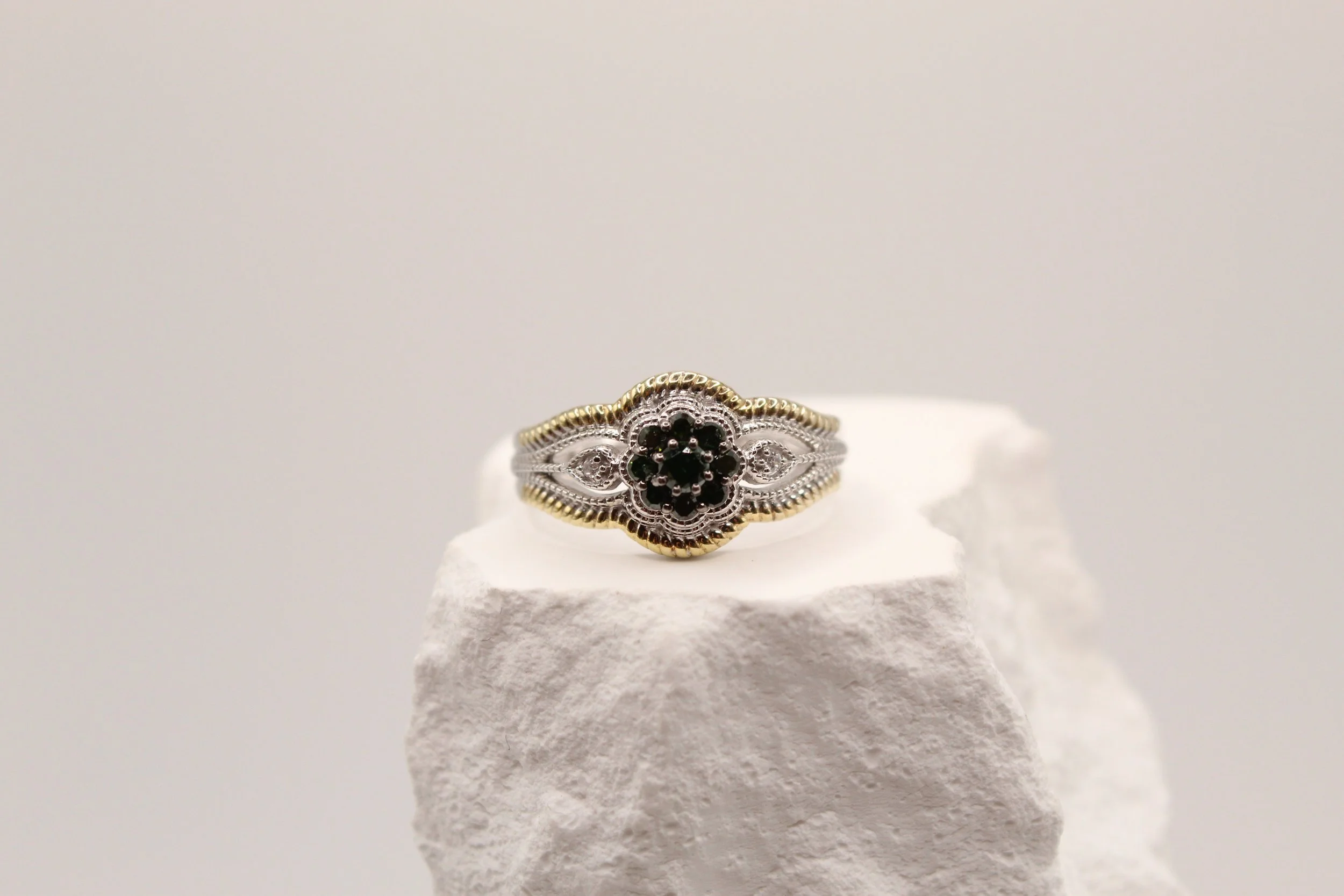 Green Diamond Silver Ring