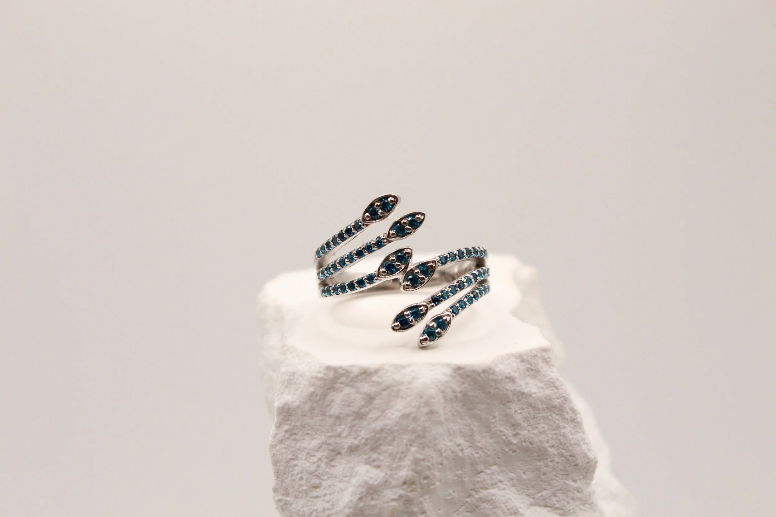 Silver Blue Diamond Wrap Ring