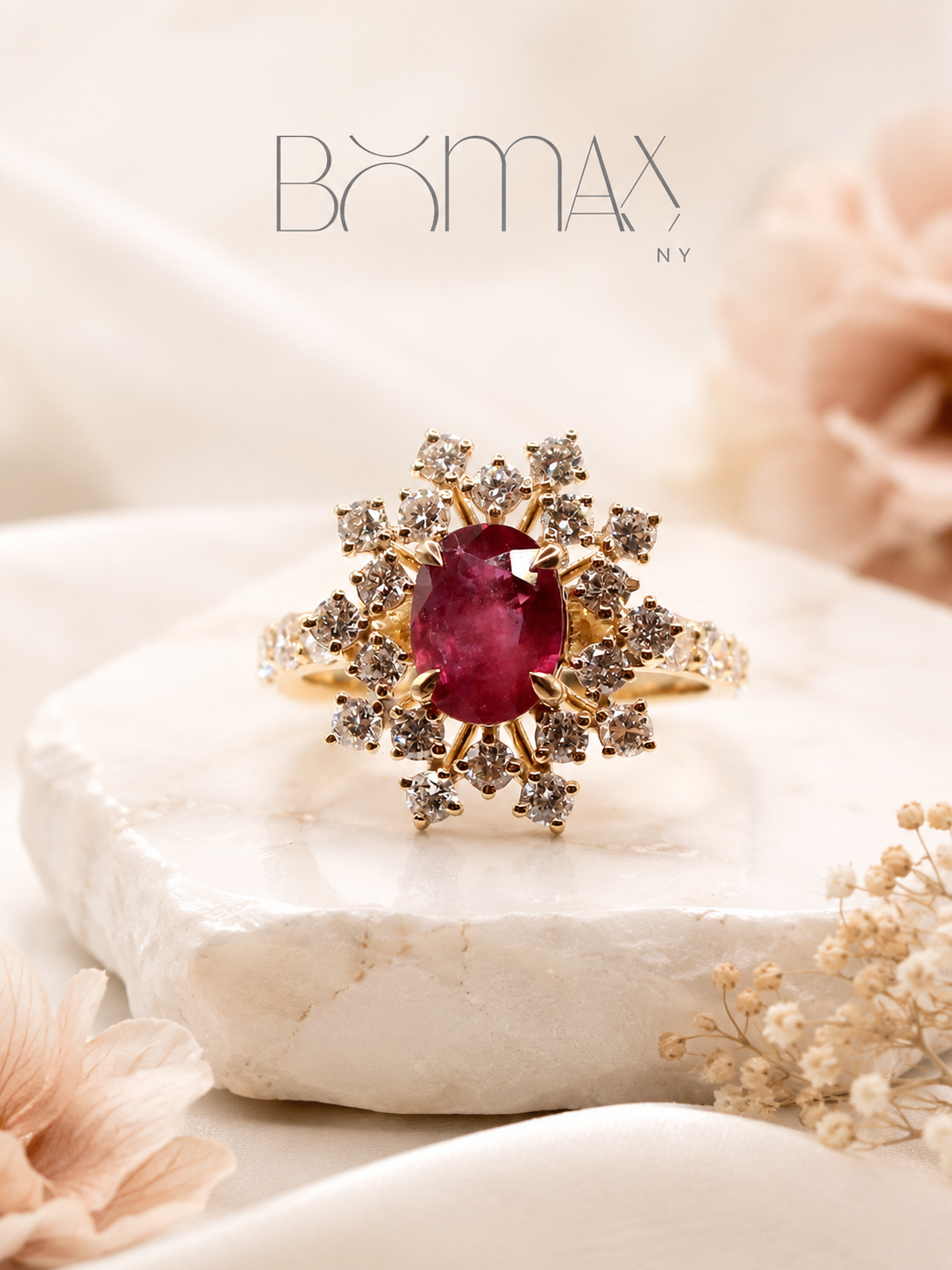 Ruby Starburst Halo Ring