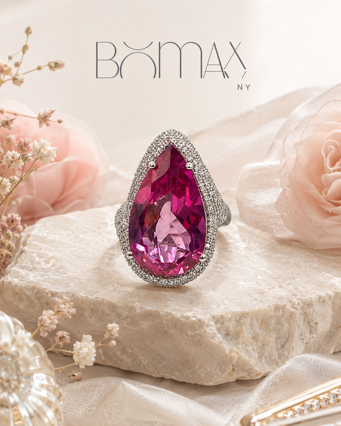 Pink Sapphire & Diamond Halo Ring