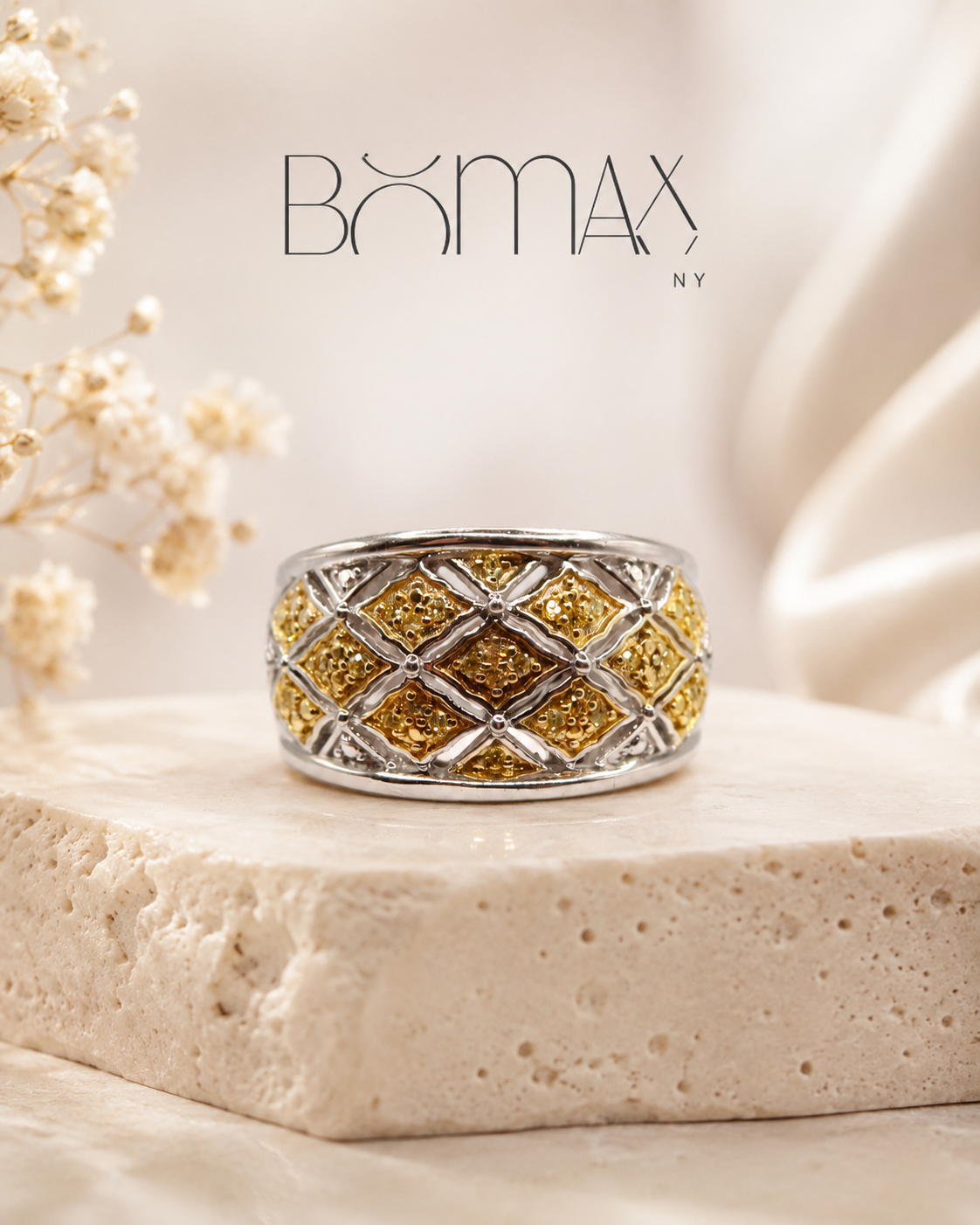 Silver Golden Lattice Ring