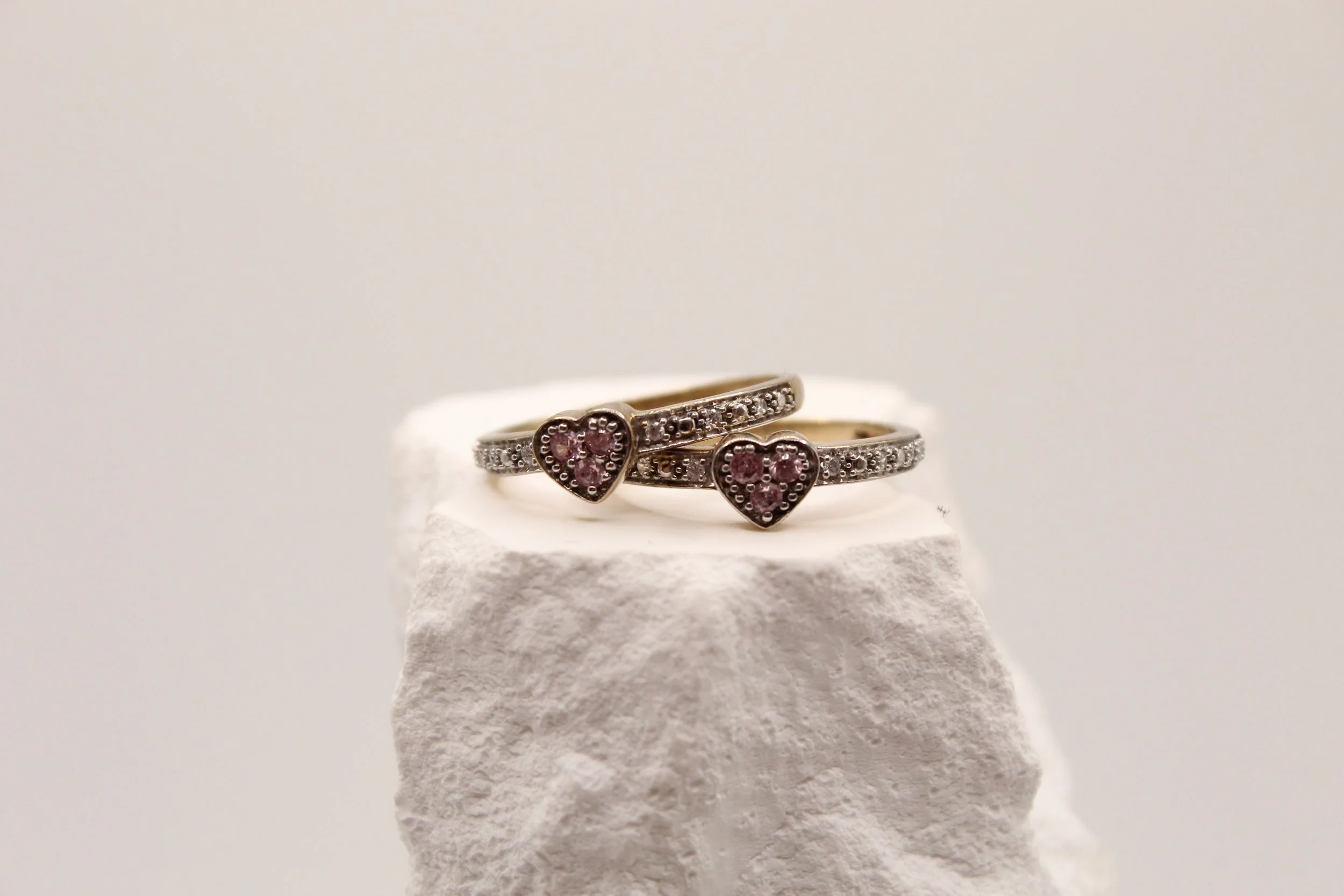 Pink Sapphire Heart Stackable Ring Set