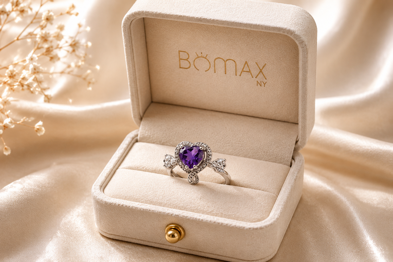 Amethyst Heart Silver Ring