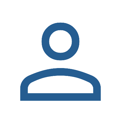 Icon of a person in a circular shape, representing a user profile or account.