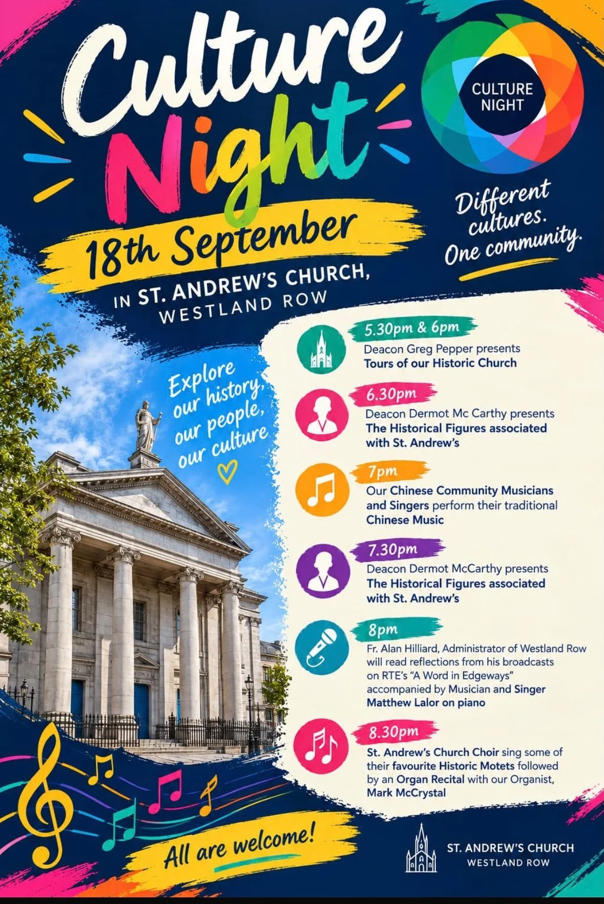 image of Westland Row Church with details of the events taking place in the church on culture night
