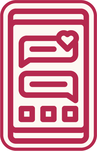 Smartphone screen displaying chat bubbles with a heart icon.