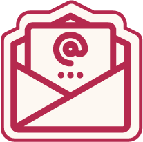 Icon of an open envelope with an email @ symbol inside