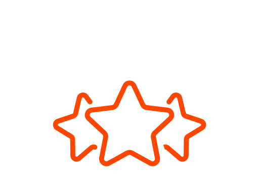 Trois étoiles lumineuses orange sur un fond noir.