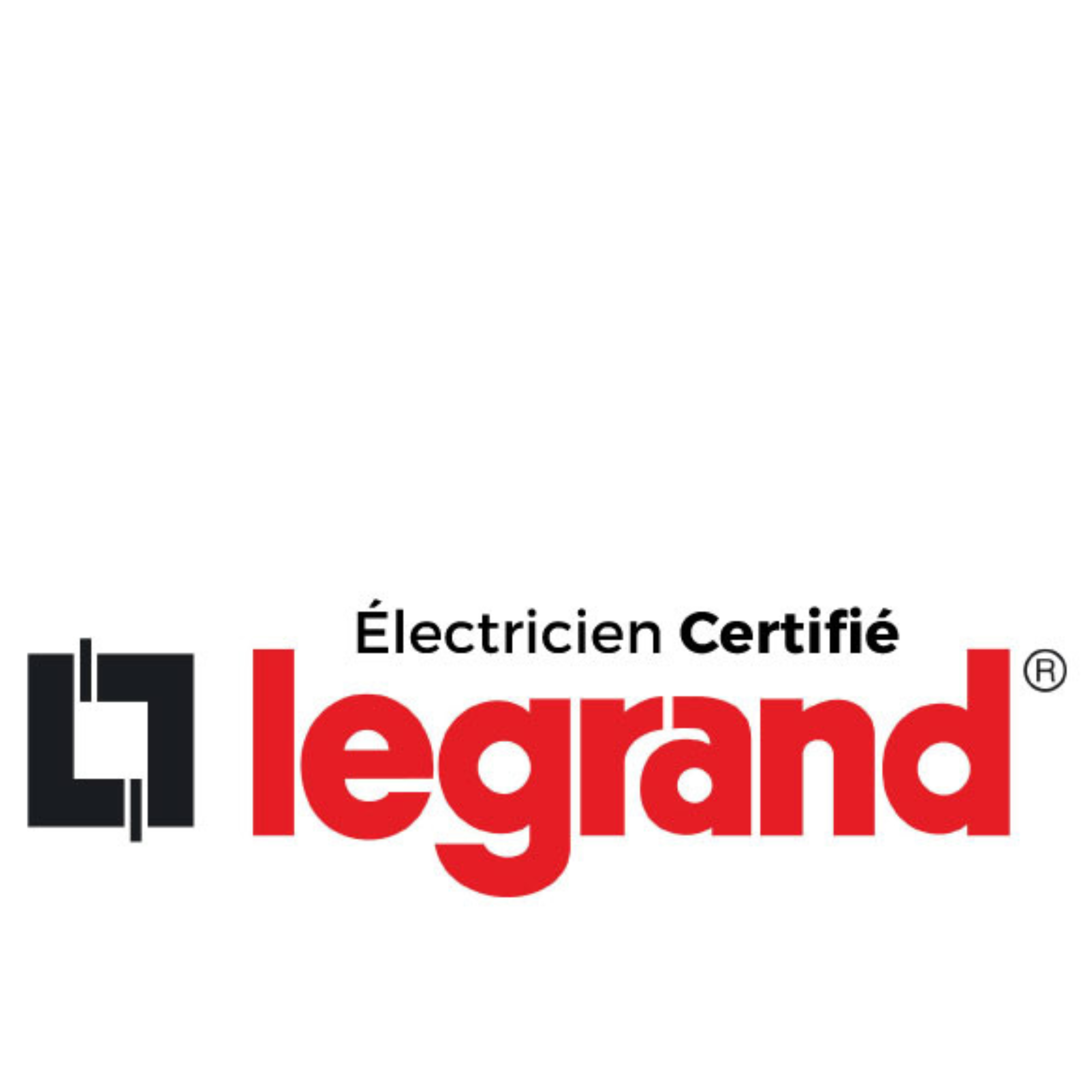 Logo certifié d'électricien, avec des éléments graphiques en noir, rouge et gris, et le texte 'Électricien Certifié' en dessous.