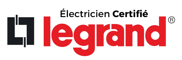 Logo de la société Legrand avec le texte "Électricien Certifié"