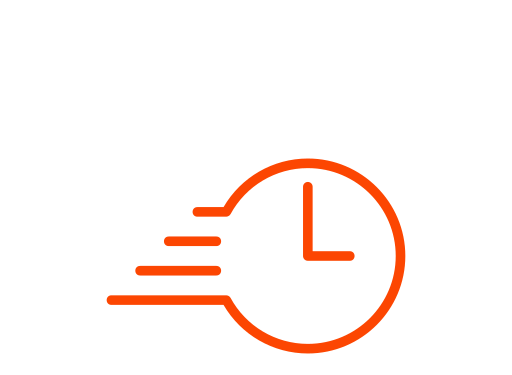 Icône d'une horloge avec des lignes de mouvement pour représenter la rapidité.