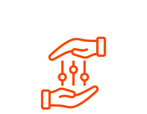 Icone de deux mains en train de manipuler des contrôles ou des réglages, illustré en orange.