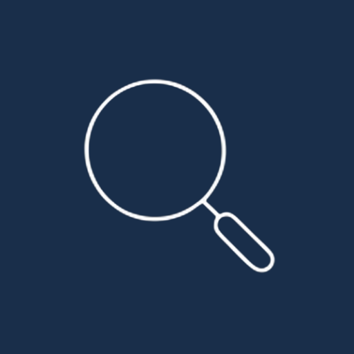 Magnifying glass icon on a dark blue background.