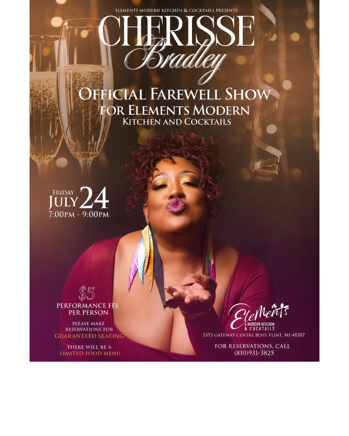 Cherisse Bradley – Official Farewell Show at Elements Modern Kitchen & Cocktails