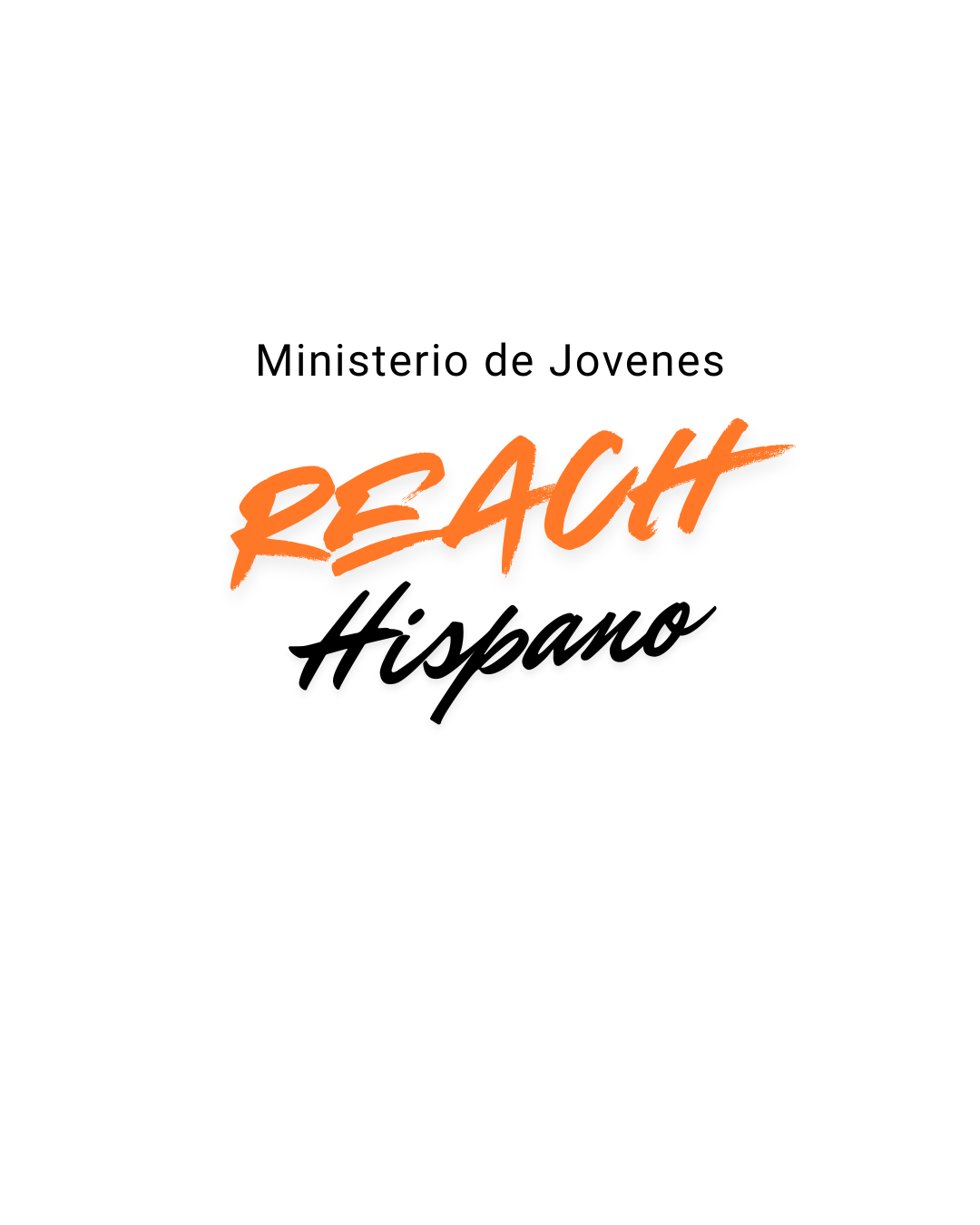 Logotipo del Ministerio de Jóvenes con el texto 'REACT Hispano' en letras decorativas, en colores naranja y negro.